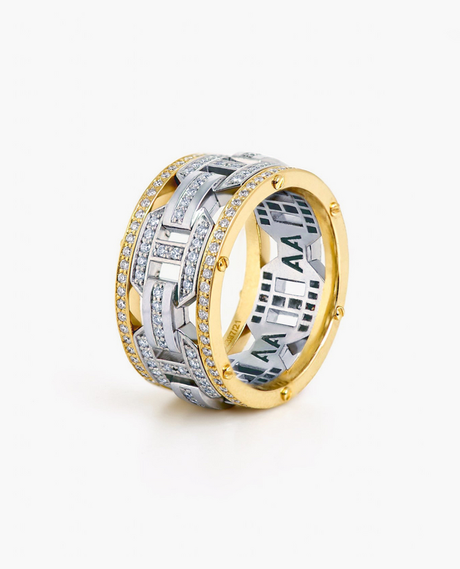 Ready to Ship - BRIGGS Two-Tone Platinum & 18k Yellow Gold Ring with 2.10ct Diamonds with Initials